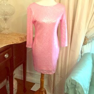 mid length pink sequined dress